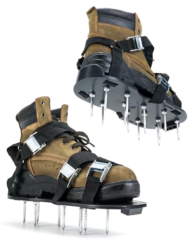 QWORK® Zapatos Aerador de Cesped, Base de plástico Resistente con Correa de Hebilla de Metal y 26 Picos de Alto Rendimiento