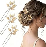 3 Stück Braut Haarnadeln Goldene Blätter, Blatt Hochzeit Hochstecknadeln für Frauen, Kopfschmuck Hochzeit Haarspangen Blätter, Hochzeits-Haarschmuck Set für Bodas, Decoraciones, Fiestas (U-förmig)