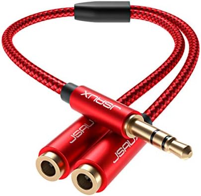 JSAUX Headphone Splitter 4ft, Audio Splitter 3.5mm Male TRS to 2 Dual 3.5mm Female Adapter Nylon-Braided Stereo Y Splitter for iPhone, Samsung, Tablets, Laptop, Playstation and More [Red]…