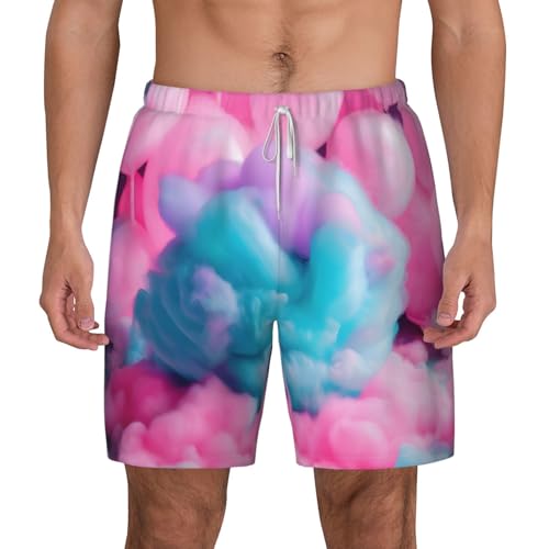Pantalones cortos de baño para hombre de algodón rosa con estampado de caramelo