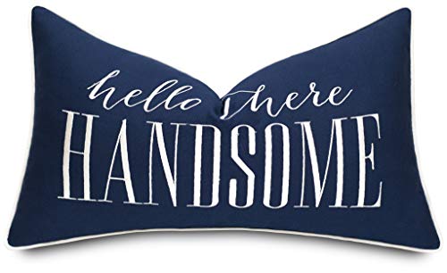 Adecor Hello Handsome Good Morning Gorgeous Set Of 2 Pcs Embroidered Lumbar Decorative Accent Throw Pillow Cover - Bedroom Decor, Gift For Newlyweds - 12X20 Inches, Navy Blue #TOP1