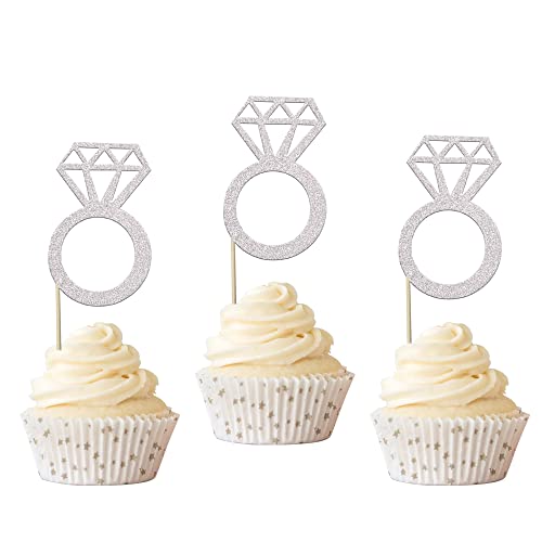 Rsstarxi XM055-SILVER 24 Pack Diamond Ring Cupcake Toppers Glitter Bridal Shower Wedding Ring Cupcake Picks cover