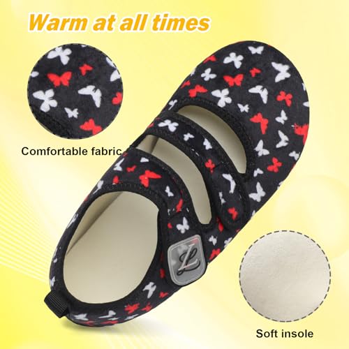 LeIsfIt Womens Slippers Adjustable Diabetic Slippers Wide Soft Arthritis Edema House Shoes Warm Fuzzy Slipper Socks with Rubber Sole2
