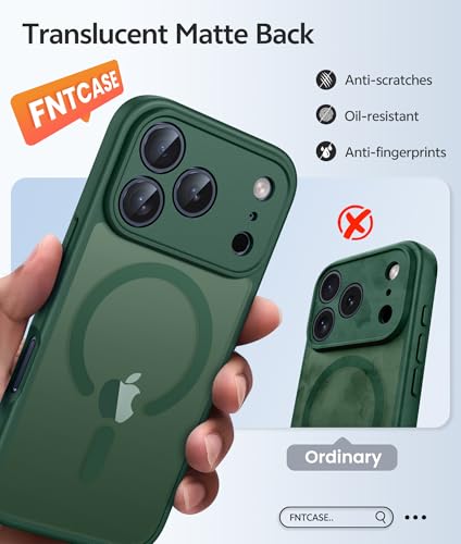 Image of FNTCASE for iPhone 17 Pro Case: [Compatible with Magsafe] Translucent Matte Cases with [Full Camera Protection] [Screen Protector] Military Grade Shockproof Protective Phone Cover - Green