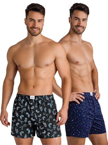 Image of Lux Champion Men's Super Combed Mercerized Cotton Printed Boxer Shorts (Pack of 2) | Comfortable & Breathable for Summers | Dual Side Pockets with Security Zip (Color and Print May Vary)