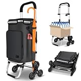 VOUNOT® Aluminium Einkaufstrolley Treppensteiger, 3 in 1 Trolly Einkaufswagen Klappbar, Hackenporsche mit Kühlfach und Haken, 6 Rädern & großer Kapazität, Wasserdicht, Schwarz