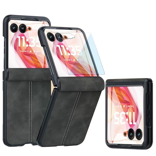 Coque en Cuir pour Motorola Razr 50 Ultra avec Protection des Charnières et Protection D'écran Externe, Housse de Luxe Fine en Cuir PU Mat Antichoc et...