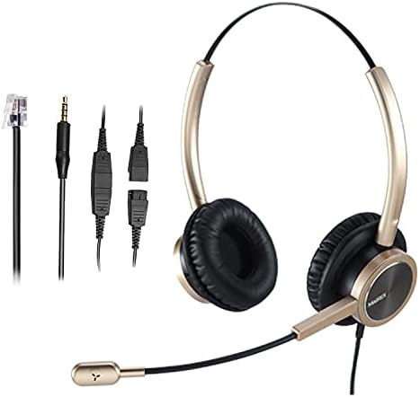 MAIRDI Telephone Headset with RJ9 Jack for Cisco Phone, Including 3.5mm Connector for Cell Phone PC Laptop, Binaural Office Headset with Microphone Noise Canceling for Call Center Landline Deskphone