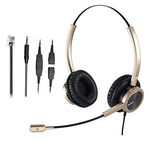 MAIRDI Telephone Headset with Microphone Noise Cancelling, Office Headset with RJ9 Jack for Home Call Center Landline IP Phones, Including 3.5mm Connector for Mobiles PC Laptops