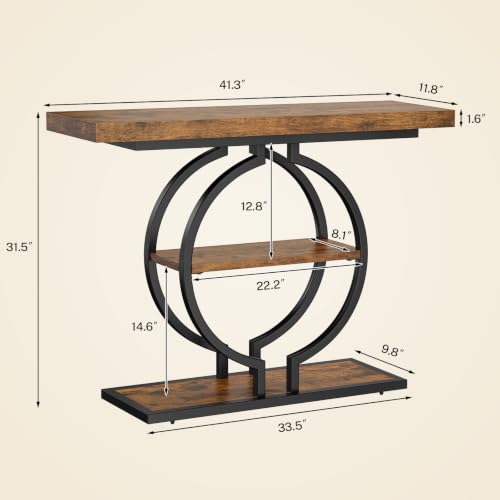 Image of TEENFON 41.3 inch Console Table, Industrial Sofa Table with Storage Shelves and Curved Metal Frame, Narrow Entryway Table for Hallway, Foyer, Living Room, Entrance