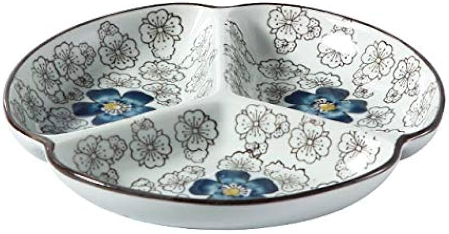 高級　3つセット 皿 Amazon.co.jp: 7.5号三つ仕切り皿（青い椿）/おうち料亭/業務用食器/中