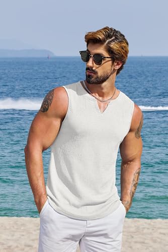 coofandy men39s casual tank tops knit v neck sleeveless t shirts 2 pack summer beach lightweight muscle tee