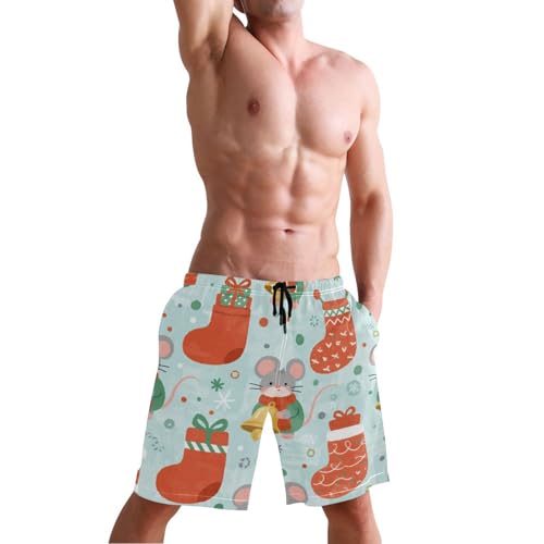 Men's Swim Trunks Quick Dry Swimming Shorts with Pocket Christmas Mice with Stockings Swimsuit Trunks4