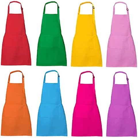 XIEJINJIA 8 Pack Kids Waterproof Apron with Pockets Adjustable Chef Artists Child Bib Cooking Baking Painting for Boys and Girls Cover