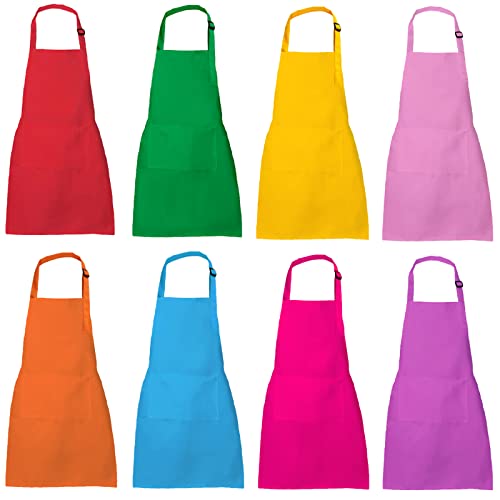 XIEJINJIA 8 Stück Kinder Schürze Wasserfest Verstellbar mit Taschen Koch Kind Kochen Backen Malen für Jungen und Mädchen