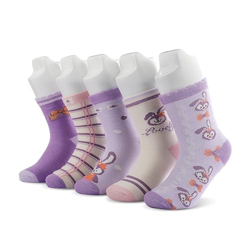 Image of Pink Socks for Girls, Calf length, Soft Pure Cotton, Lightweight & Breathable, 1 to 9 Years, Pack of 5, Designer socks, Gift Option
