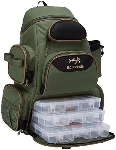 BASSDASH Fishing Tackle Backpack Water Resistant Lightweight Tactical Bag Soft Tackle Box with Rod Holder and Protective Rain Cover