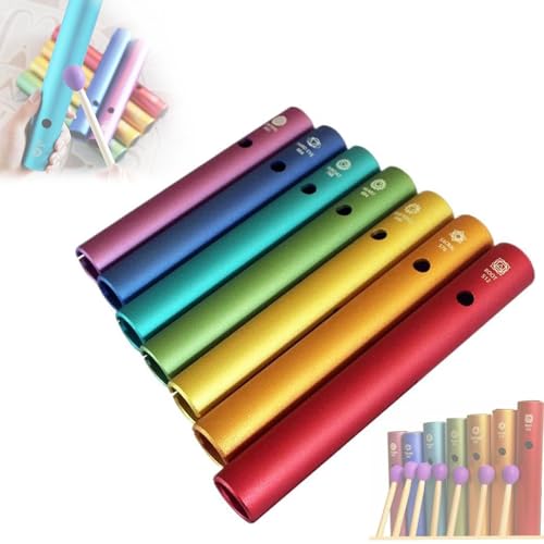 7-Piece Set Aluminum Wah Wah Tubes, Rainbow Frog Sound Tube, 7 Colors-7 Sounds, With Mallets, 512hz/576hz/640hz/684hz/768hz/864hz/960hz, For Sound Therapy, Music Education & Performance