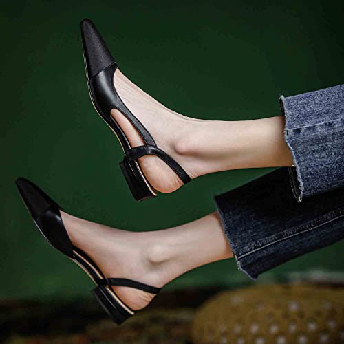 Cap Toe Sandals Leather for Women, Two Tone Closed Toed Slingback Slip On Low Heel Flats4