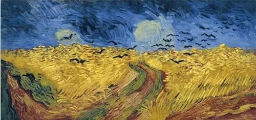 Peinture Van Gogh Champ de blé avec corbeaux : grand tableau encadré anti-reflet pour salon