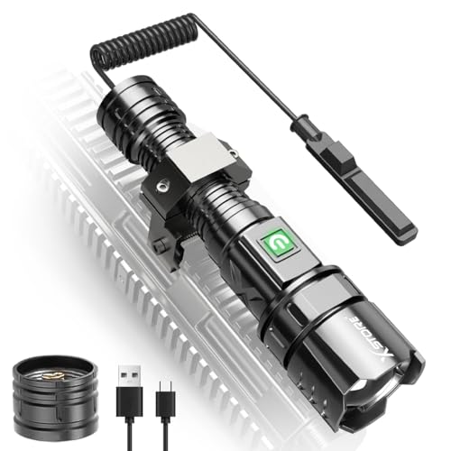 X.Store 10000 Lumen Led Tactical Flashlight, XHP70 Picatinny Rail Mount Flashlight Rifle Light, 5 Modes Waterproof with Zoom Function Pressure Switch Included for Outdoor Hiking Camping