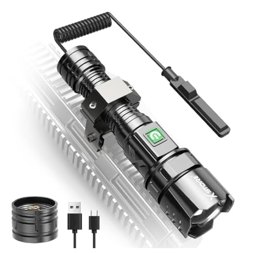 X.Store 10000 Lumen Led Tactical Flashlight, XHP70 Picatinny Rail Mount Flashlight Rifle Light, 5 Modes Waterproof with Zoom Function Pressure Switch Included for Outdoor Hiking Camping