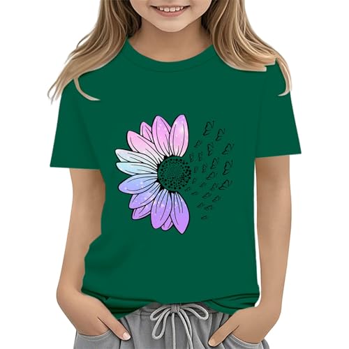 Kids Girls T Shirts Sunflower Graphic Vintage Tees Short Sleeve Casual Crew Neck Cotton Loose Fit Tshirts