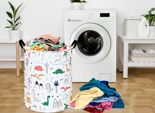Image of Collapsible Kids Laundry Basket Clothes Hamper, Foldable Storage Organizer Bin, Toy Clothes Storage with Handles for Boys Girls Bedroom, Room Decor Dinosaur