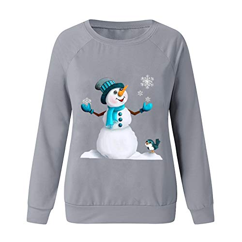 Christmas Sweatshirts for Women Long Sleeve, Christmas Snowman Pullover Sweatshirt Casual Loose Fit Blouse Shirts Gray