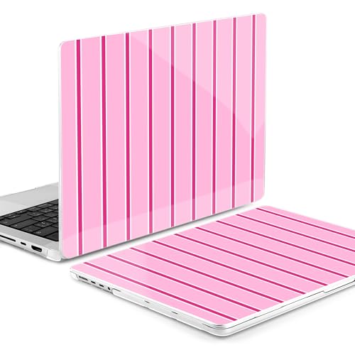 Image of MEEgoodo Case for MacBook Pro 14 inch (M5 /M4 /M3 /M2 /M1) Pro /Max 2026 2025 2024 2023 2021, Case Fit Model A3427 /A3426 /A3434 /A3112 /A3401 /A3185 /A2918 /A2992 /A2779 /A2442, Magenta&White Stripes
