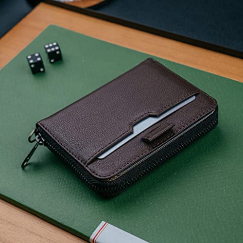 Image of Vaultskin Minimalist Leather Zipper Wallet. Small RFID-Blocking Multi-Card Holder with Coin Compartment MAYFAIR, Brown, Small Zipper Wallet With Rfid Blocking