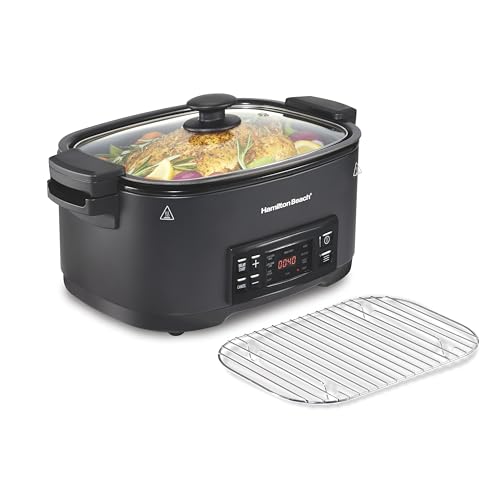 Comparison: Hamilton Beach Slow Cooker 8 Hamilton Beach 6 Quart 9-in-1 Programmable Slow Cooker with Sear, Browning, Rice, Steam, Sauté, Roast Delay Start & Keep Warm Functions, Nonstick PFAS-Free Dishwasher Safe Crock, Black (33604)