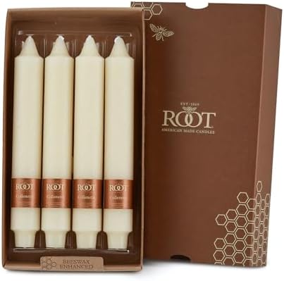 Root Candles 4-Count Unscented Dinner Candles Dripless Beeswax Enhanced Timberline™ Collenette Boxed Candle Set, 9-Inch, Ivory