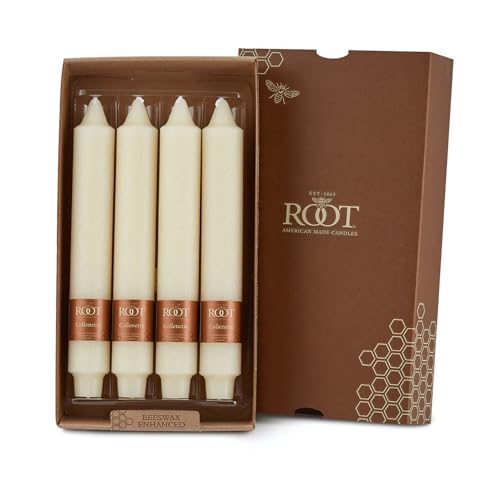 Root Candles 4-Count Unscented Dinner Candles Dripless Beeswax Enhanced Timberline™ Collenette Boxed Candle Set, 9-Inch, Ivory