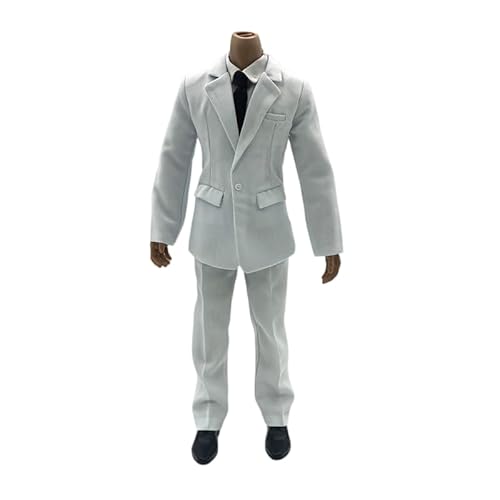 Fremego 1/6 Scale Male Clothes,Male Suit Coat Shirt Pant Tie Outfit Clothing Accessory for 12inch Action Figure Body (White)