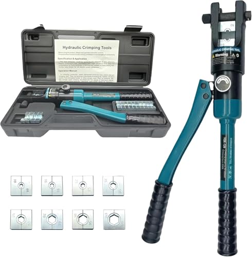 Image of Hetkrishi Hydraulic Crimping Tool and Cable Cutter Hydraulic Cable Lug Crimper 8 US TON 12 AWG to 00 (2 /0) Electrical Terminal Cable Wire Tool Kit with 10 Die (YQK-120)|Multicolor