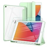 AROYI Funda y Protector de Pantalla para iPad 8 / 7 Generación 2020 / 2019 10,2 Pulgadas Carcasa y Soporte Pencil, Soporte Función Auto-Sueño/Estela Case PC Trasera Transparente, Menta Verde