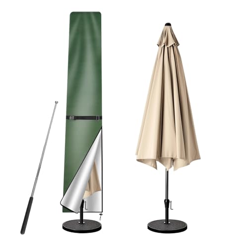 wiipara Parasol Cover with Rod, Parasol Protective Cover fit for Waterproof UV-Block Windproof Large Umbrella Cover with Zip and Storage Bag for Garden Outdoor (Green, 170x25(top) x35(bottom) cm)