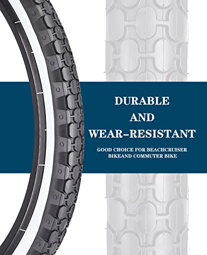 Simeiqi 26 24 Bike Tire,26" X 2.125" Folding Beach Cruiser Bicycle Replacement Tires-Black/White Side Wall (White Side Wall, 26X2.125)… #TOP5