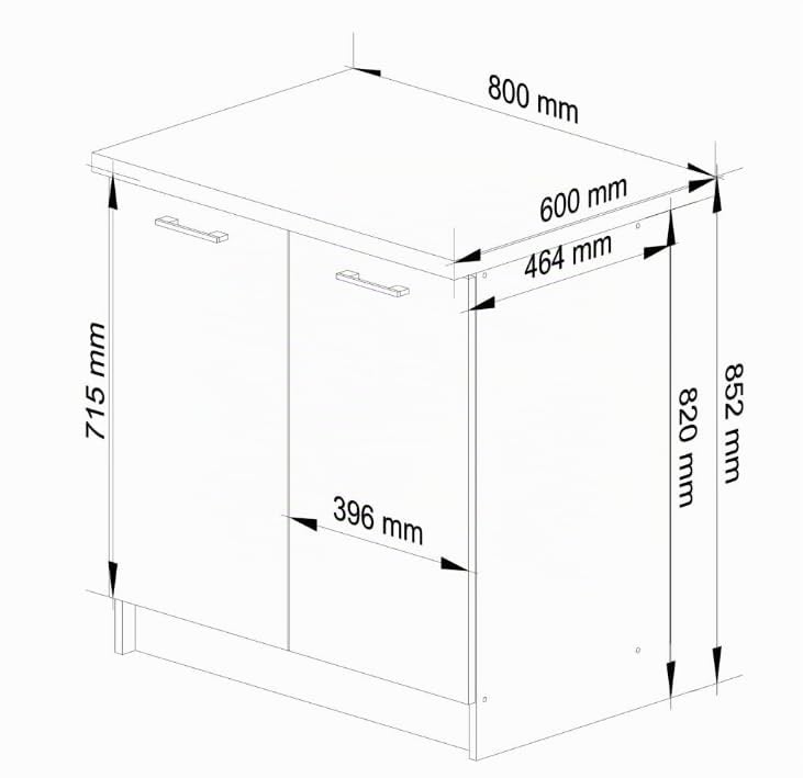 BDW - Armoire de Cuisine Avec Portes et Plan de Travail - 80 cm de Large, 85 cm de Haut - Meuble Individuel (Blanc/Béton)