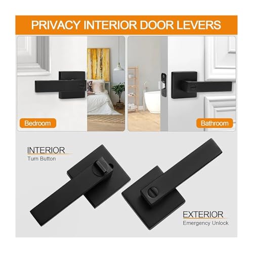 Poignée de porte noire TQSKA carrée sans clé pour l'intimité de votre chambre - 3