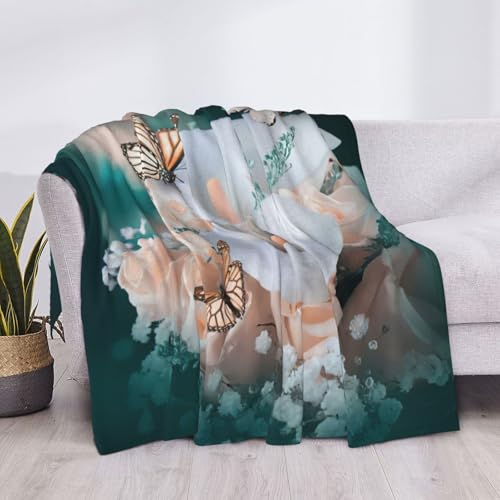 Couverture légère toutes saisons avec imprimé floral papillon pour lit canapé chaise