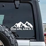 2PCS One Life Live It Mountain Decal 7.87'x3.15', Vinyl Sticker for Car Truck SUV Window Bumper- Exterior Outdoor Adventure Inspirational Quote |#AZ88 (White)