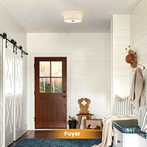 CALOKES Flush Mount Ceiling Light Fixture, 13" Close to Ceiling Light with Beige Fabric Linen Drum Shade, 2-Light Modern Round Ceiling Light for Bedroom Hallway Dining Kitchen — photo 6 of 6