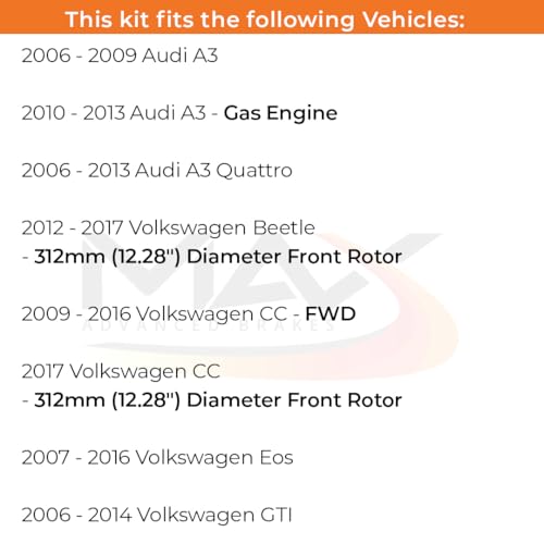 Image of MAX Advanced Brakes - Front Brake Kit For 2005-2018 Volkswagen Jetta (12.28 inch Dia Fr Rotors), Volkswagen GTI, Eos, Audi A3 Quattro| Carbon Ceramic Brake and Rotor Kit| Coated Cross-Drilled Brake Rotors