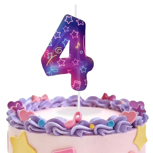 Image of Purple Number 4 Birthday Candles, Cartoon Themed Cupcake Toppers for Boys Girls Cake Decorations, Cake Toppers, Birthday Decorations Party Supplies, Number Candles for Party Decor