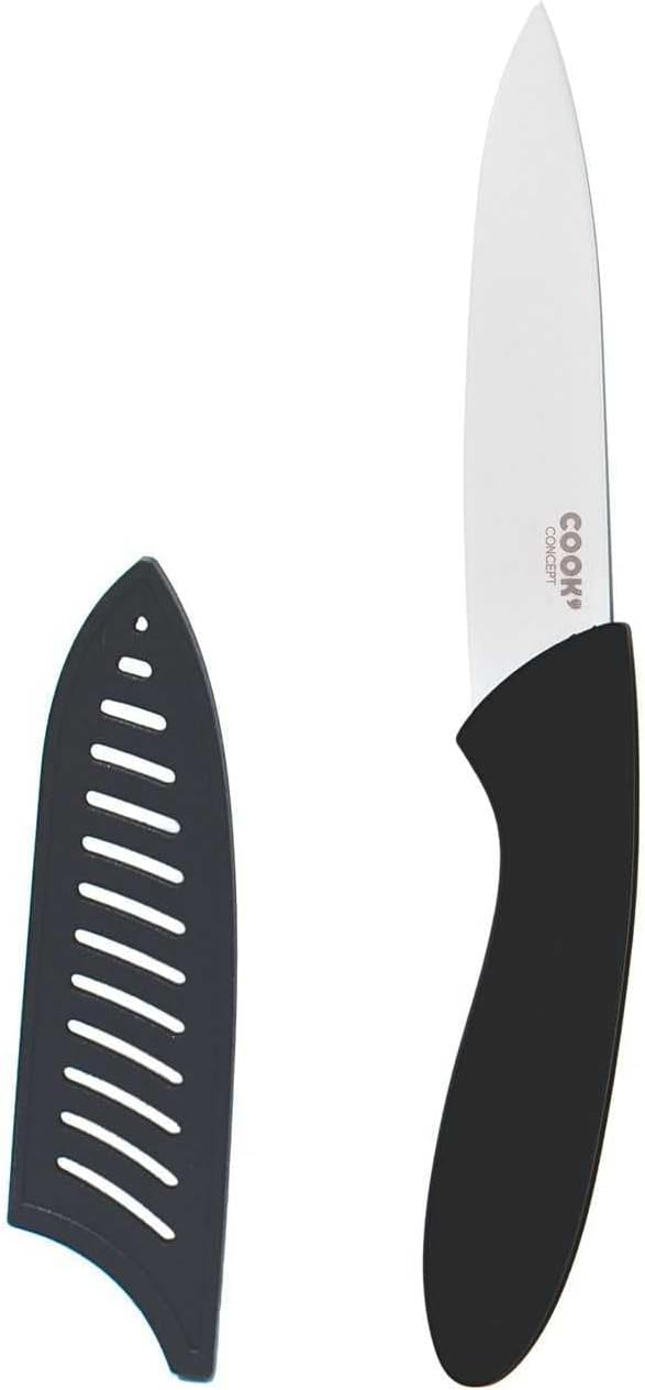 COOK CONCEPT, KD312411, 10 cm Ceramic Knife with Soft Handle and Protective case, Ideal for Peeling and Slicing, Easy to Clean, Ergonomic and Secure - 10 cm, White