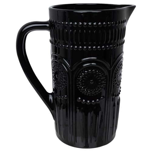 Boston International Vintage-Inspired Glass Pitcher with Embossed Floral Pattern, 4.5" x 7.75", Black