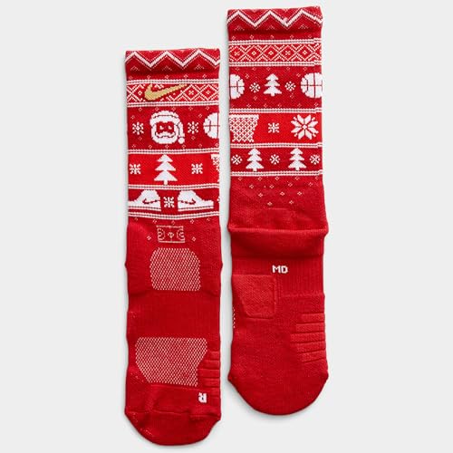 Nike Basketball Christmas Socks Crew Fits Women 4-6 Youth 3Y-5Y White4