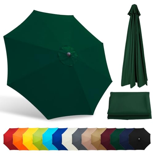 8 Varillas Toldo de Recambio de Sombrilla de 2.30/2.70/3.0m Cubierta de Repuesto para Paraguas de Mercado Tela de Repuesto para Sombrilla para Patio Playa Piscina Protección UV(Verde oscuro,230cm/7.5f